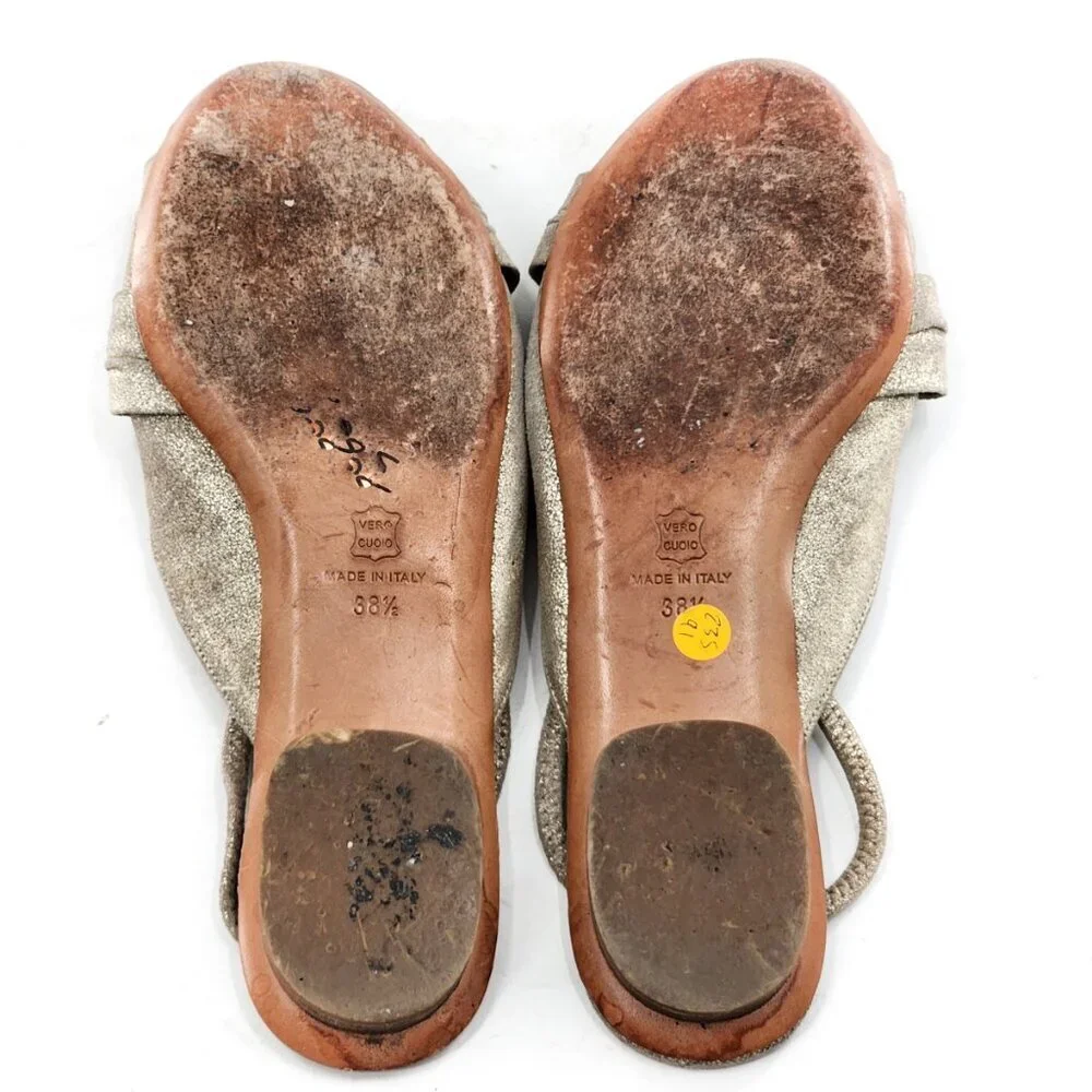 BARNEYS NEW YORK COOP Ruffle Gold Leather Slingback Flat Sandals - Picture 6 of 6